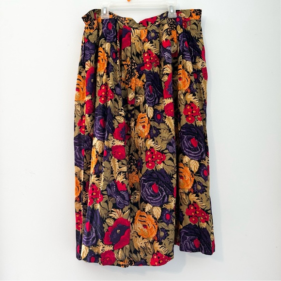Vintage Dresses & Skirts - Vintage Y2K/90s Purple Red Floral Skirt Size XL